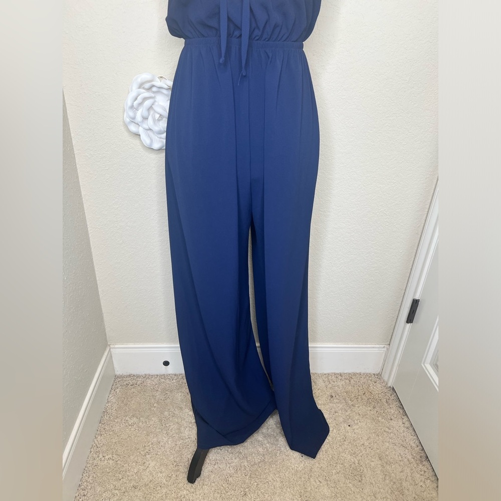 NTM: Tyche Navy Halter Cutout Wide-Leg Jumpsuit Flowy Boho Wear One-Piece Size L - Picture 14 of 16